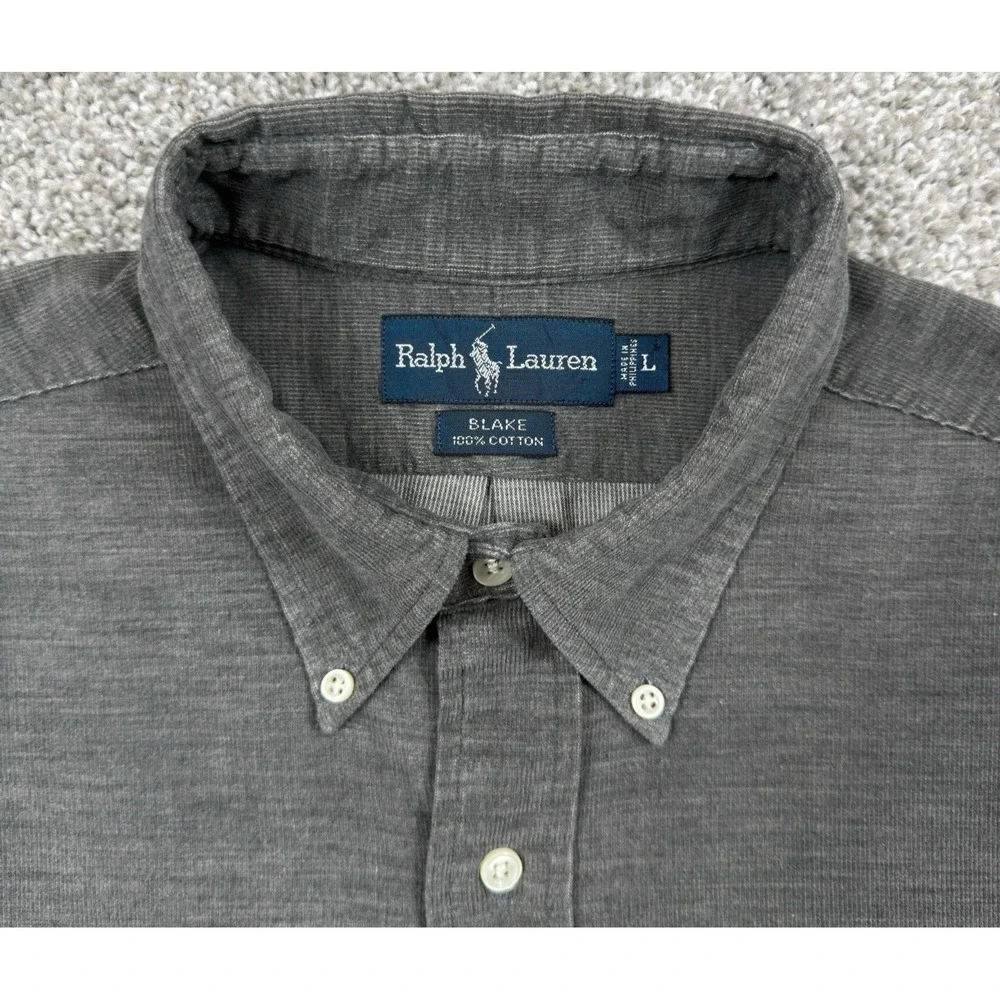 Ralph Lauren Blake Corduroy Shirt Mens L Gray Button Down Pony Blue Tag